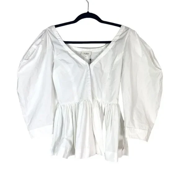 NWT Isa Arfen ‘Vera’ Peplum Cotton Puff Sleeve Top
